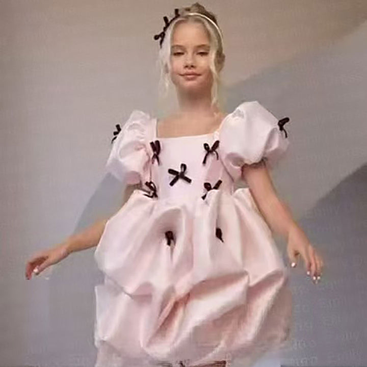 Flower Girl Dress with Satin Bows Matching Accessories D100