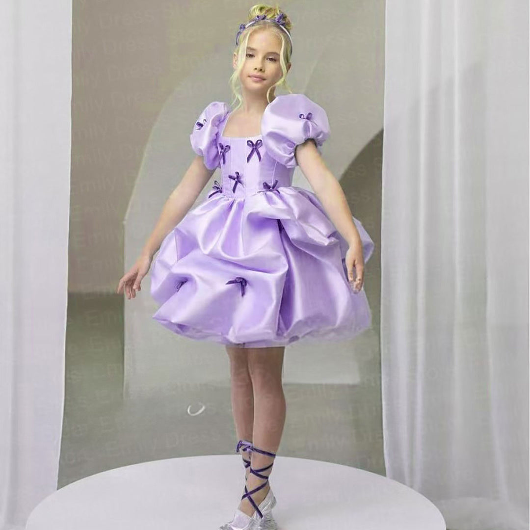 Flower Girl Dress with Satin Bows Matching Accessories D100