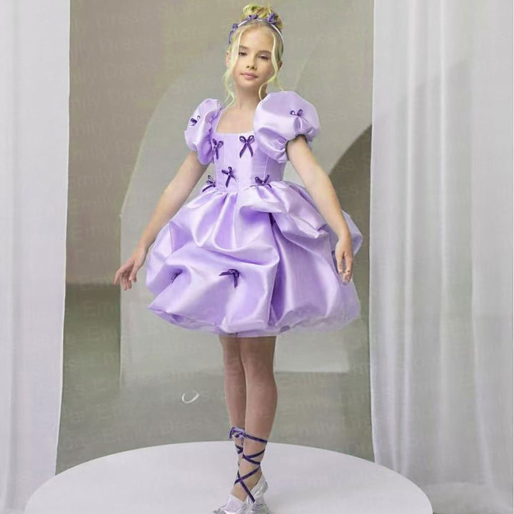 Flower Girl Dress with Satin Bows Matching Accessories D100