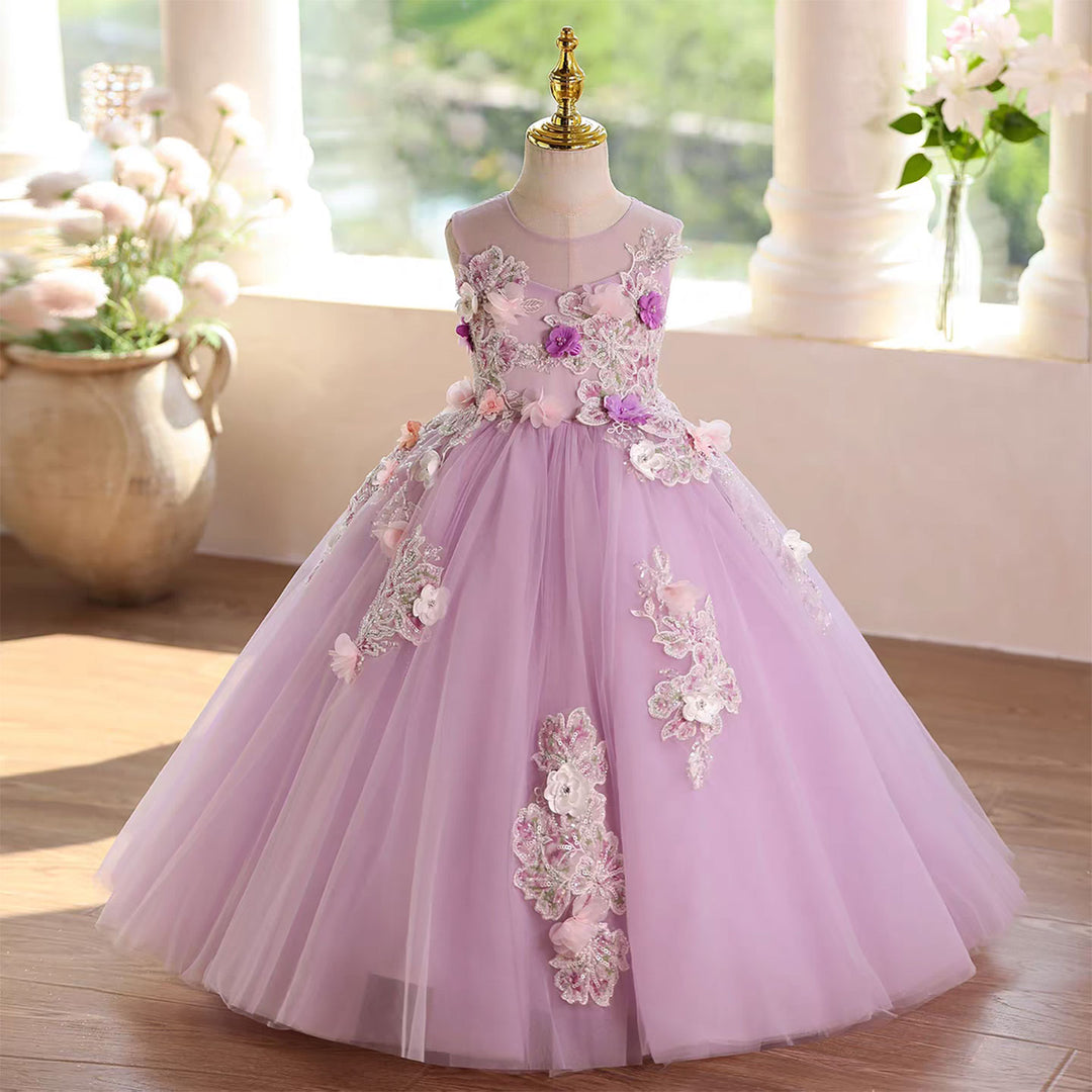 Lilac Flower Girl Dress Princess Pageant Birthday Party Ball Gown J572 Lilac / child-14 Lilac Flower Girl Dress Princess Pageant Birthday Party Ball Gown J572 Lilac / child-14