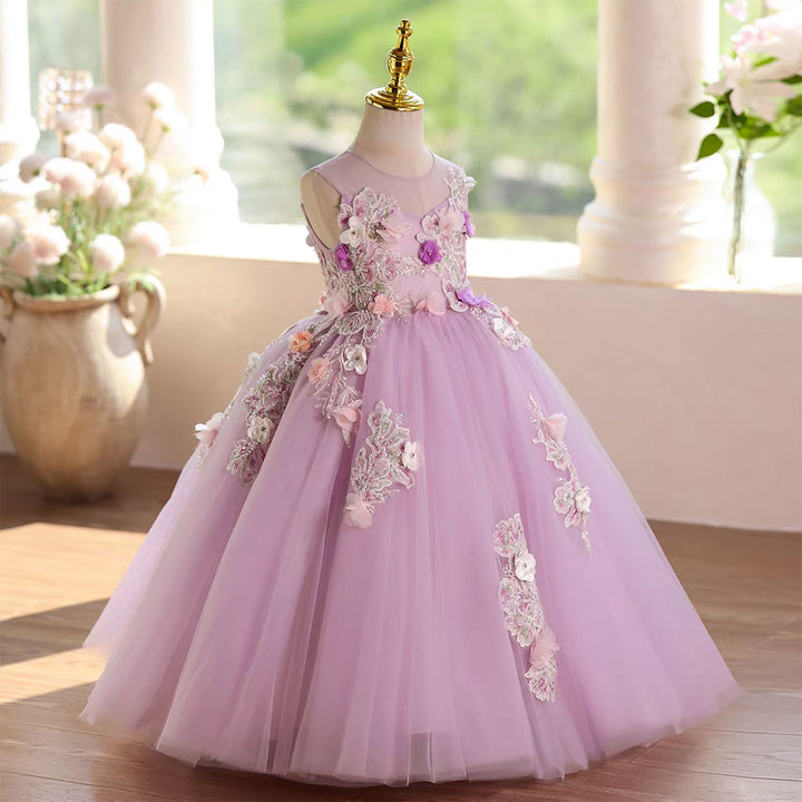 Lilac Flower Girl Dress Princess Pageant Birthday Party Ball Gown J572