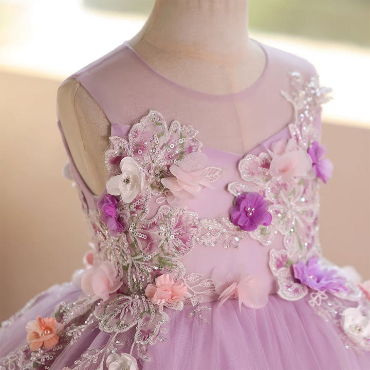 Lilac Flower Girl Dress Princess Pageant Birthday Party Ball Gown J572