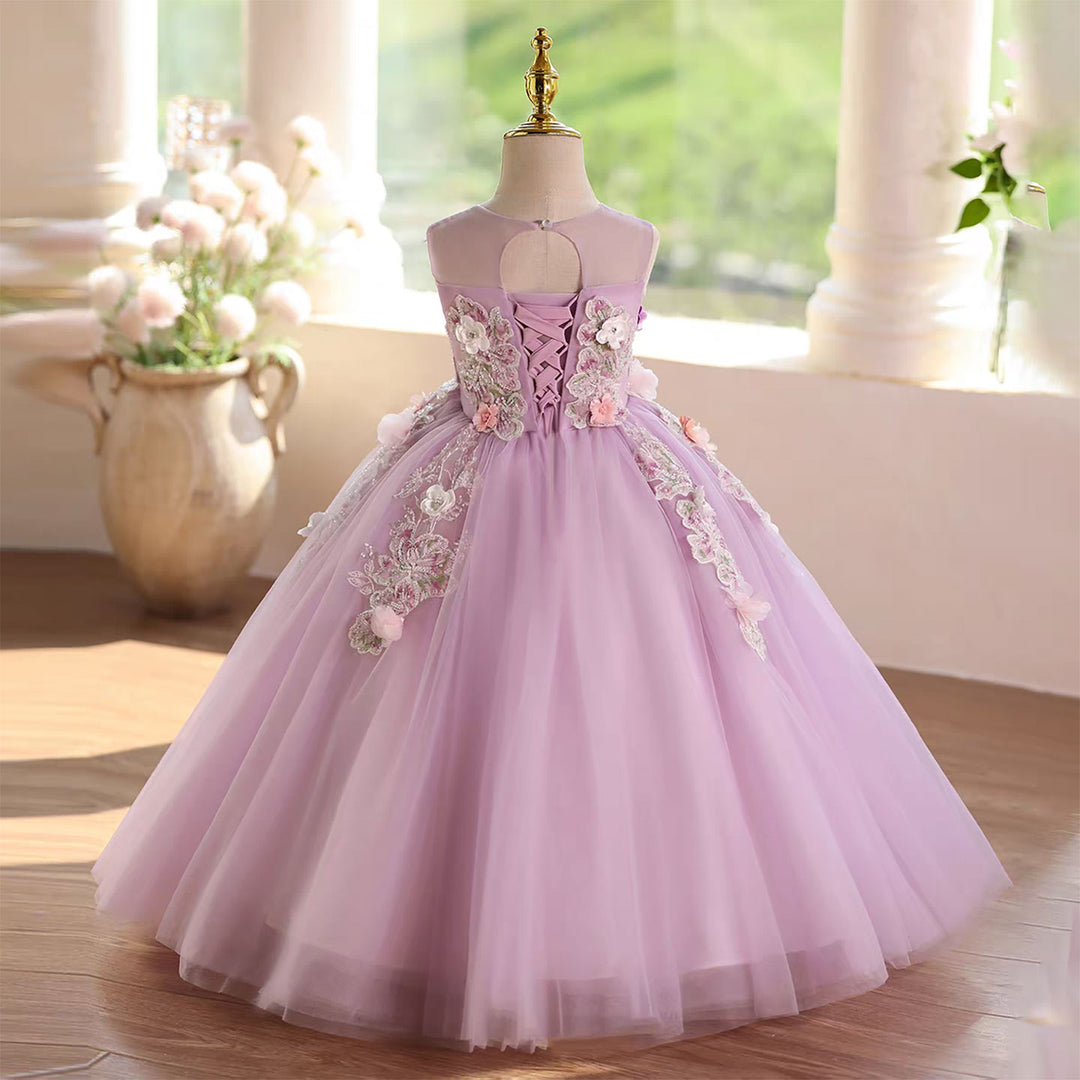 Lilac Flower Girl Dress Princess Pageant Birthday Party Ball Gown J572