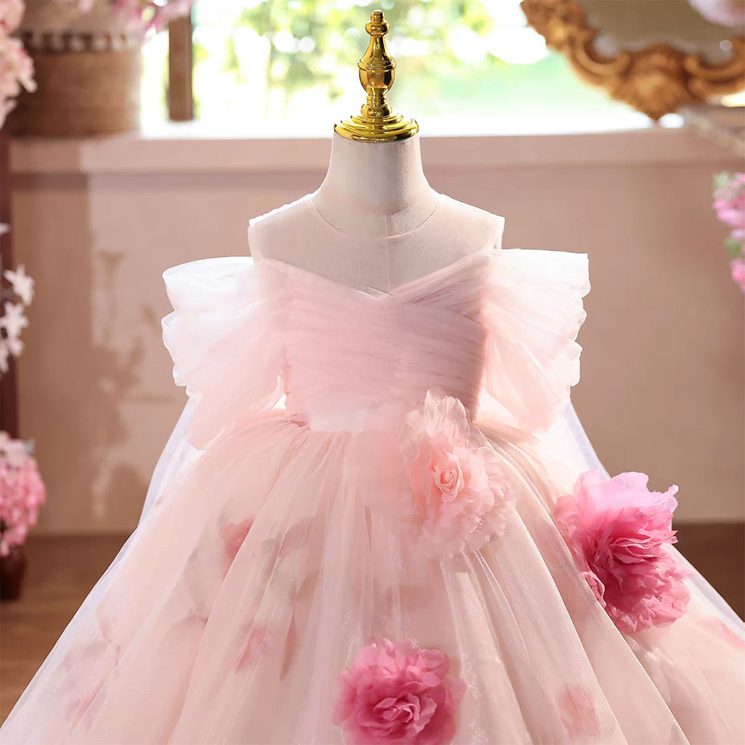 Pink Flower Girl Dress Ball Gowns Party Princess Floor Length J574