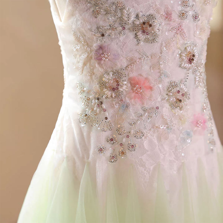 Green Flower Girl Dress with 3D Floral Appliqués Wedding Birthday J579