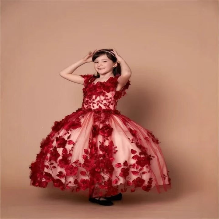 Luxury Lilac Flower Girl Dress for Kids Birthday Party Gown D175