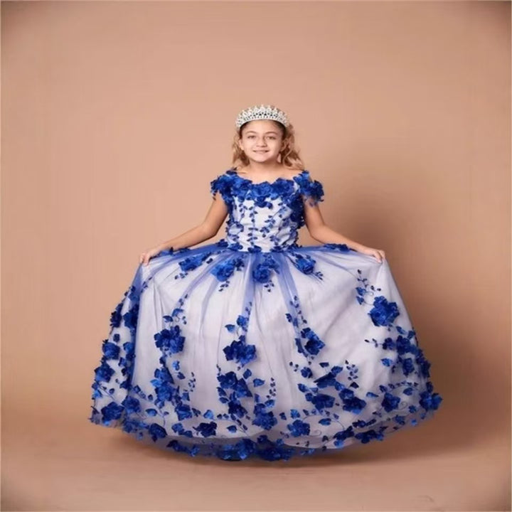 Luxury Lilac Flower Girl Dress for Kids Birthday Party Gown D175