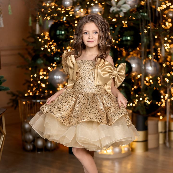 Dreamy Vow Luxury Gold Sequin Princess Dress for Girls M036