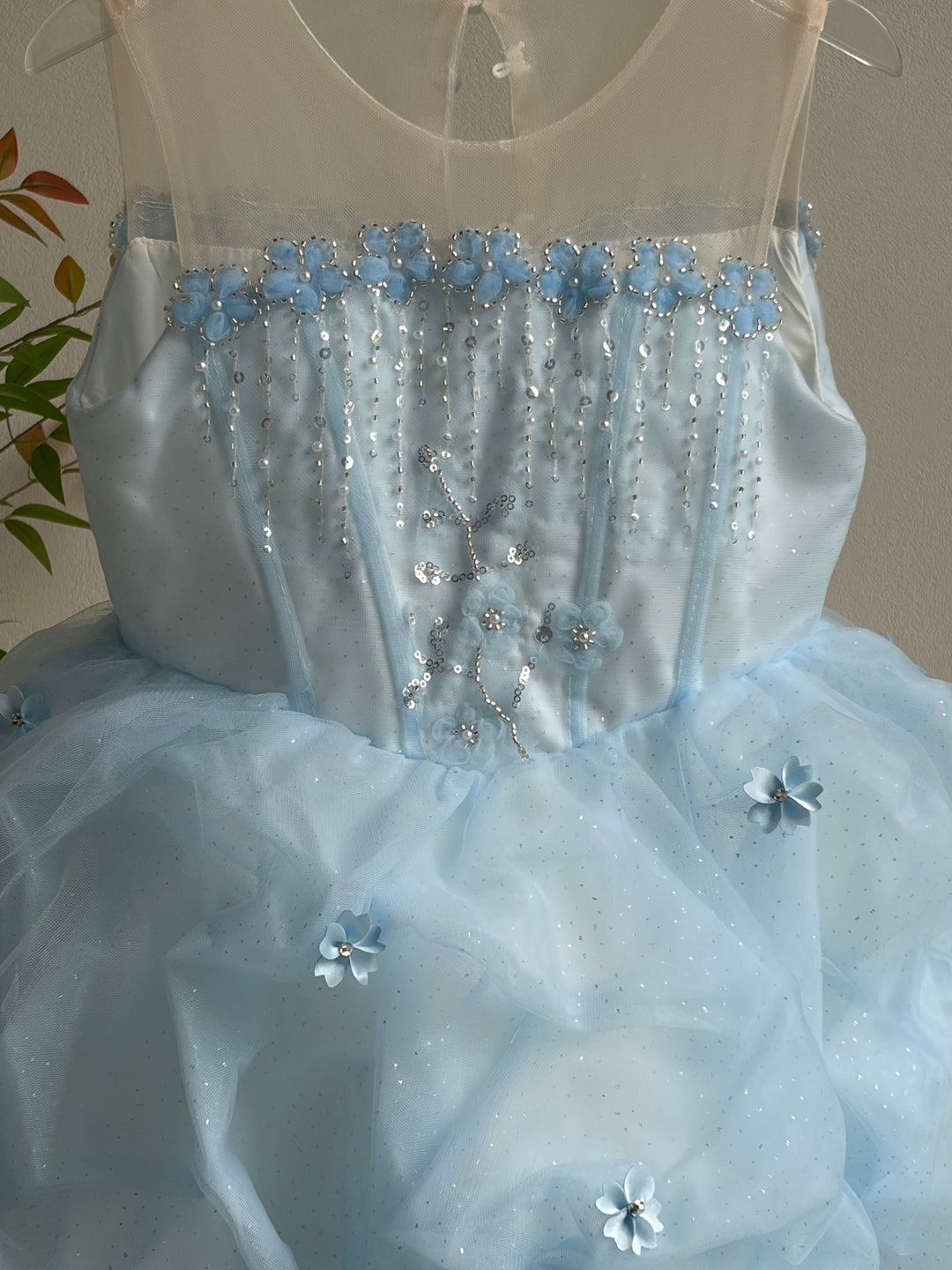 Blue Puffy Tulle Flower Girl Dress for Girls Party Dress J902