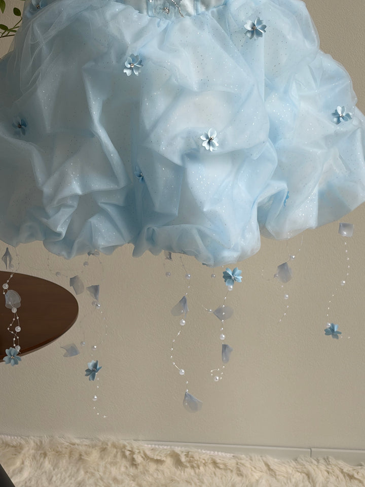 Blue Puffy Tulle Flower Girl Dress for Girls Party Dress J902