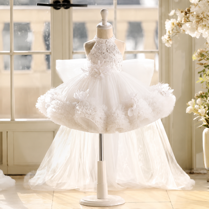 Sparkly Sage Green Princess Dress for Girls 3D Floral Party Dress J873B