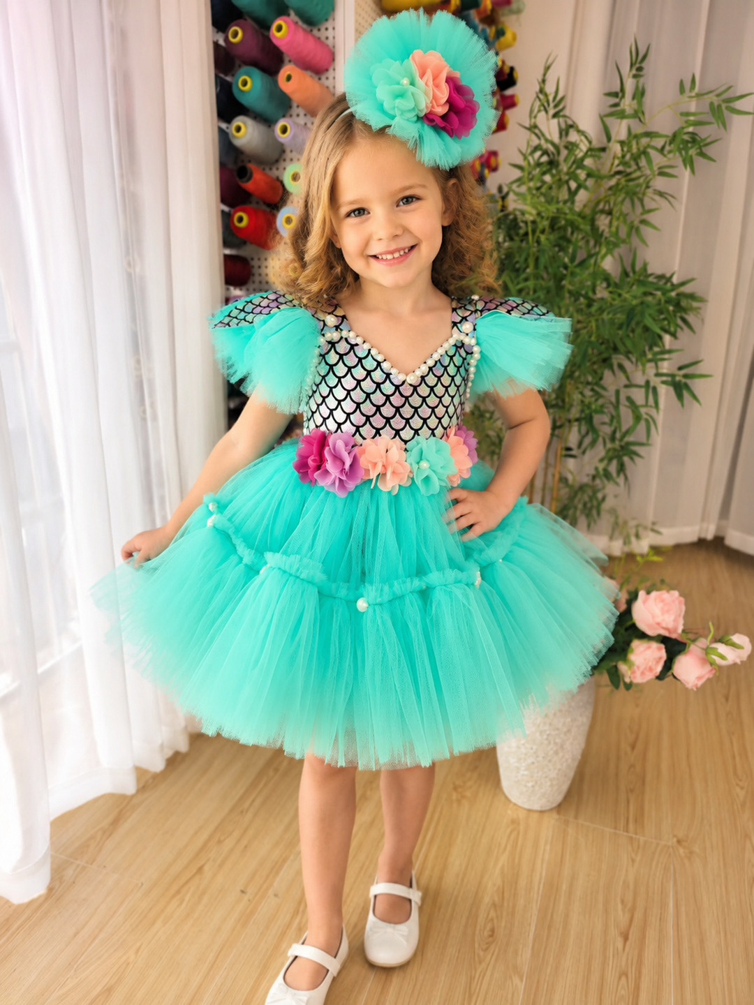 Sage Green Mermaid Princess Dress for Girls with Sequin Bodice Tulle Ball Gown D291 Sage Green / child-8