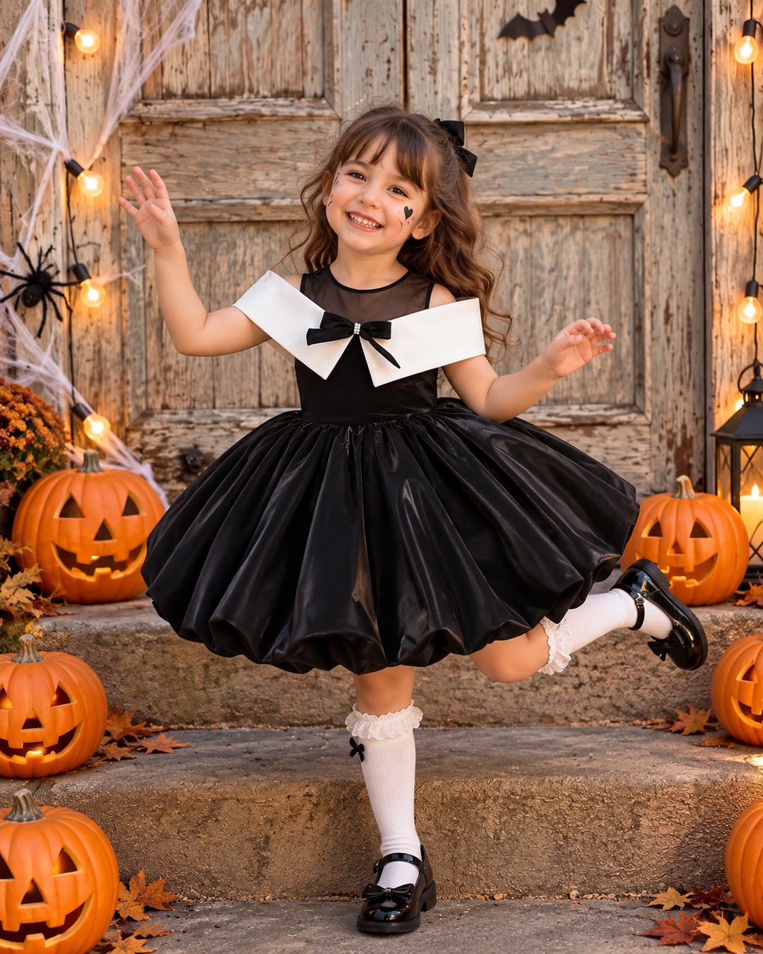 Black and White Bow Bubble Skirt Girls’ Party Dress J923