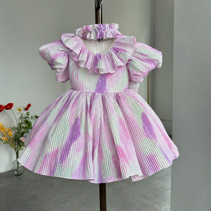 Pink Flower Girl Dress for Princess Kids 1st Birthday Party Knee Length Gown J767