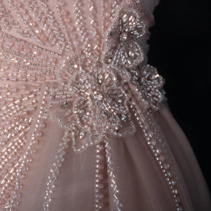 ‌ Luxury Intricately Beaded Fringe-Shoulder Fitted Evening Gown SS103