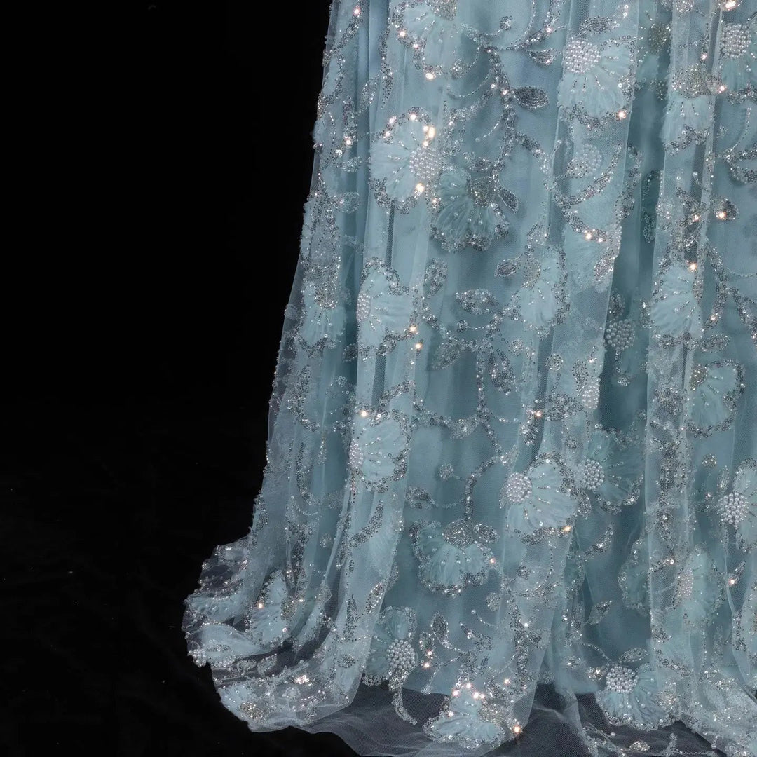 Luxury Pink Beaded Embroidered Long Sleeve Evening Dress SS638