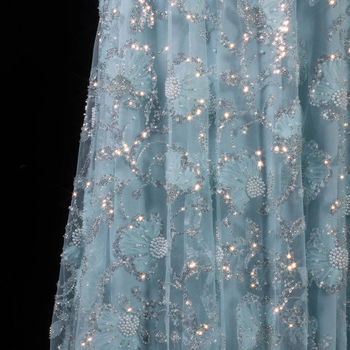 Luxury Pink Beaded Embroidered Long Sleeve Evening Dress SS638