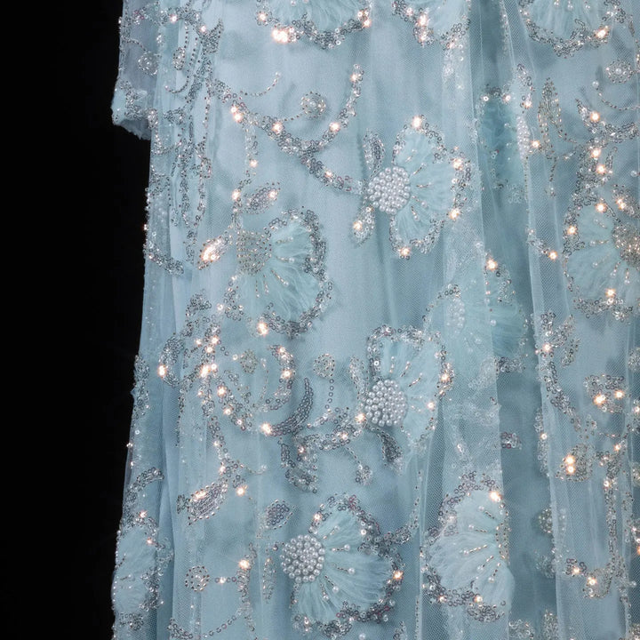 Luxury Pink Beaded Embroidered Long Sleeve Evening Dress SS638