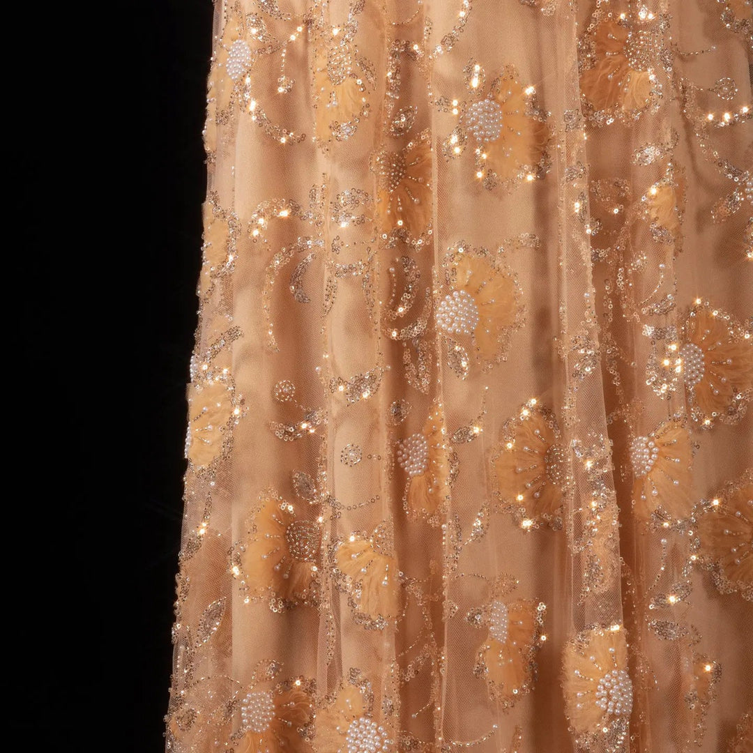 Luxury Pink Beaded Embroidered Long Sleeve Evening Dress SS638