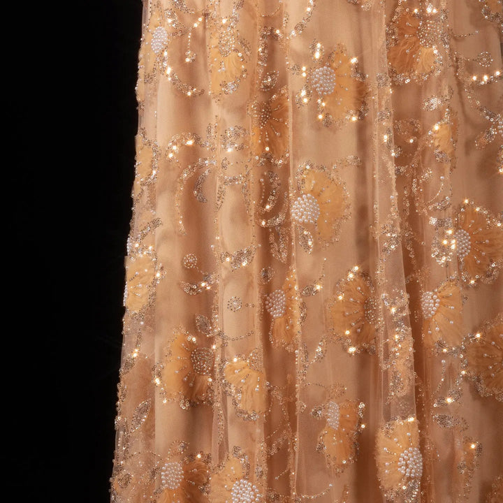 Luxury Pink Beaded Embroidered Long Sleeve Evening Dress SS638
