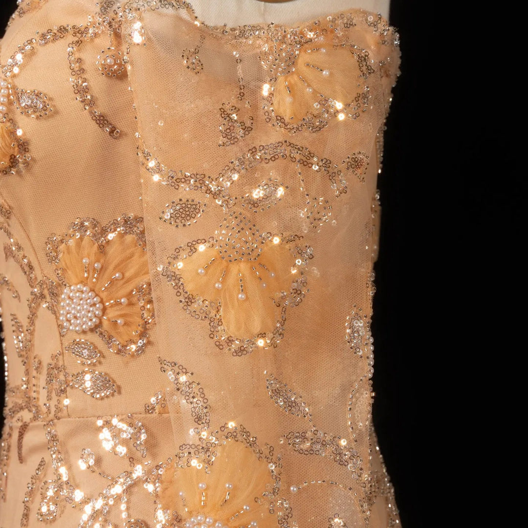 Luxury Pink Beaded Embroidered Long Sleeve Evening Dress SS638