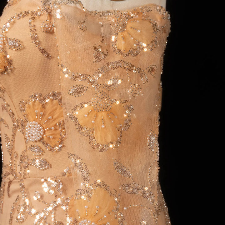 Luxury Pink Beaded Embroidered Long Sleeve Evening Dress SS638