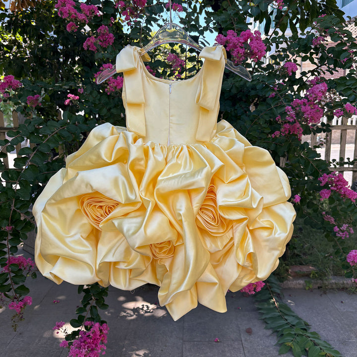 Satin Toddler Flower Girl Dress Princess Style 1st Birthday Party Gown D151