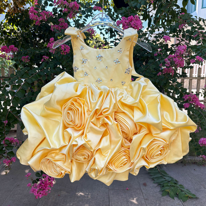 Satin Toddler Flower Girl Dress Princess Style 1st Birthday Party Gown D151