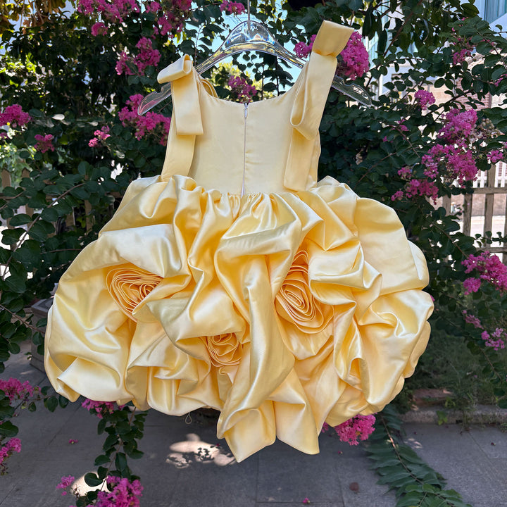 Satin Toddler Flower Girl Dress Princess Style 1st Birthday Party Gown D151