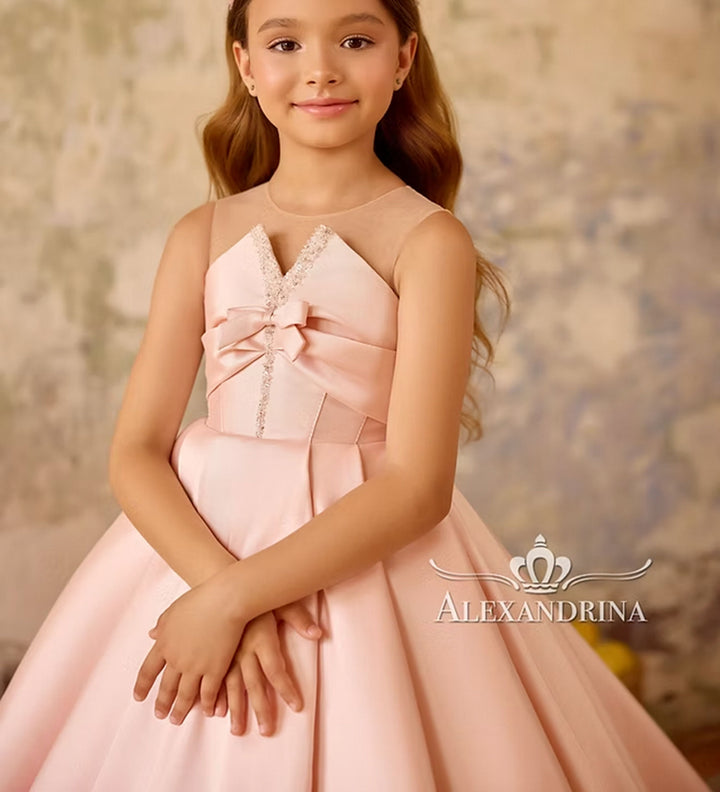 Luxury Soft Pink Flower Girl Dress with Shiny Birthday Party J376