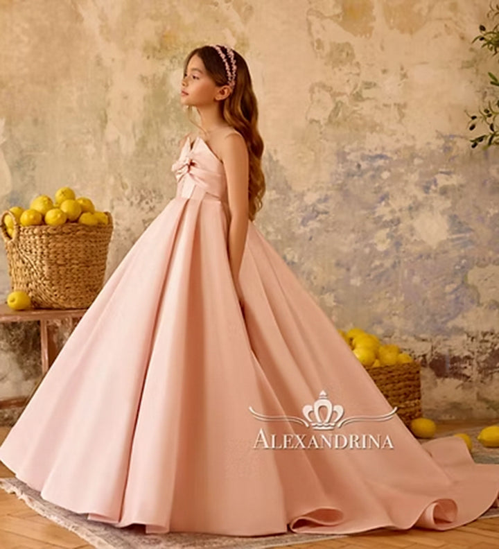 Luxury Soft Pink Flower Girl Dress with Shiny Birthday Party J376