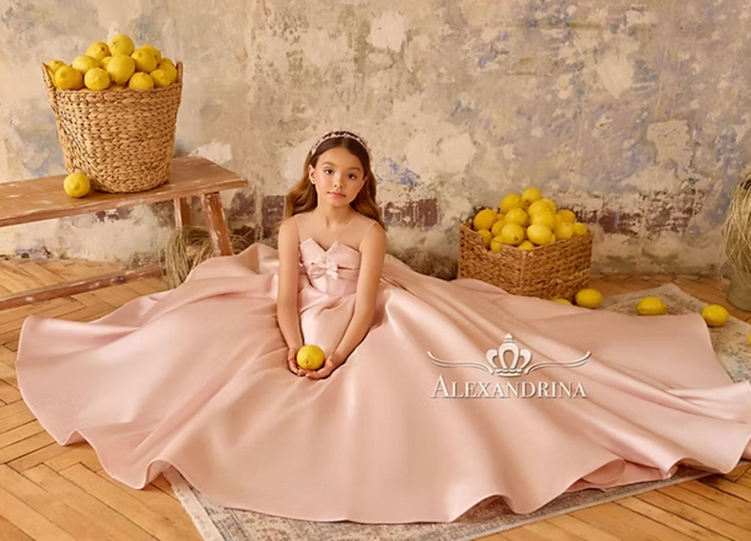 Luxury Soft Pink Flower Girl Dress with Shiny Birthday Party J376