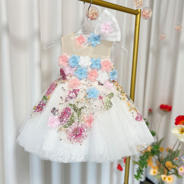 Floral Flowers Girl Dress Knee Length for 1st Birthday Party J404