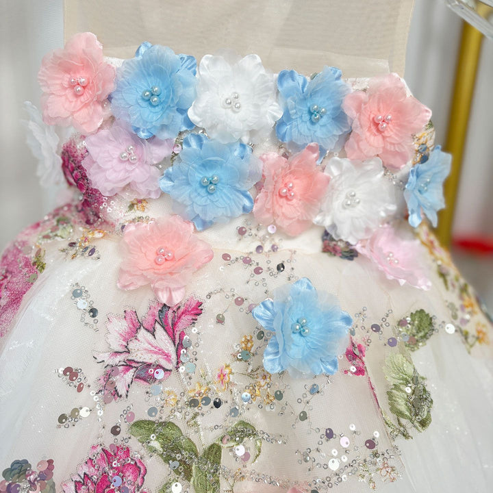 Floral Flowers Girl Dress Knee Length for 1st Birthday Party J404