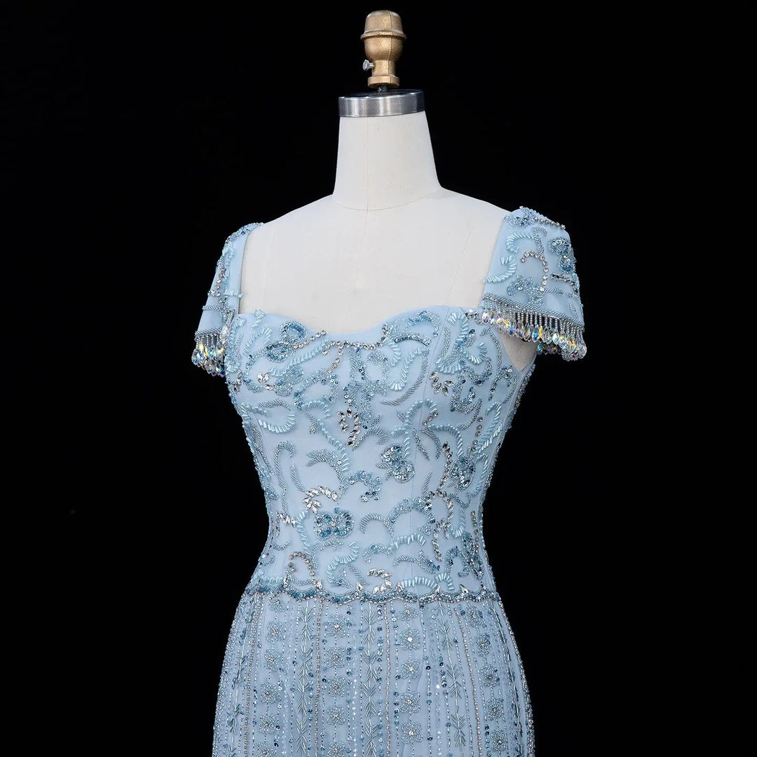 Luxury Beaded Puff Sleeve Sheath Prom Evening Dress SS389