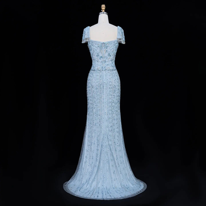 Luxury Beaded Puff Sleeve Sheath Prom Evening Dress SS389