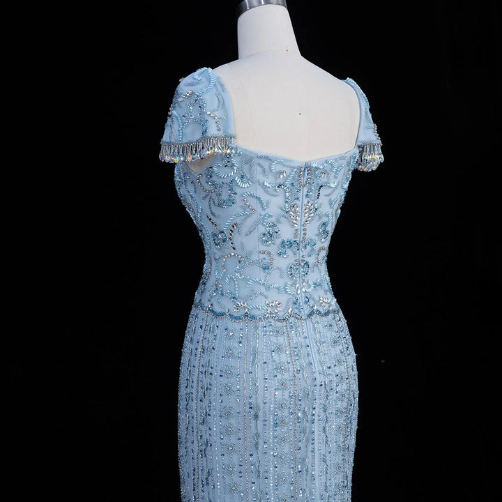 Luxury Beaded Puff Sleeve Sheath Prom Evening Dress SS389