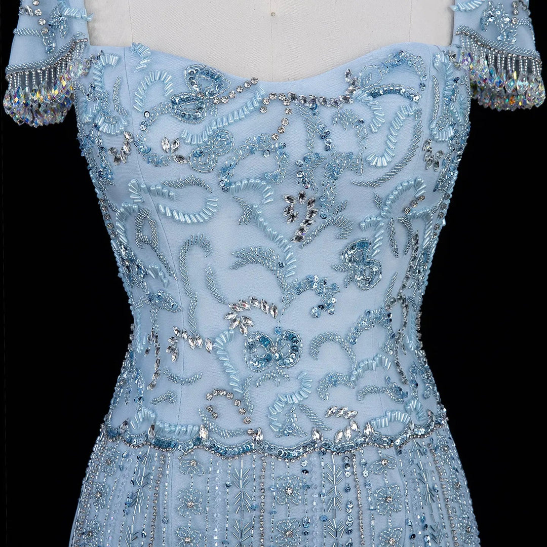Luxury Beaded Puff Sleeve Sheath Prom Evening Dress SS389