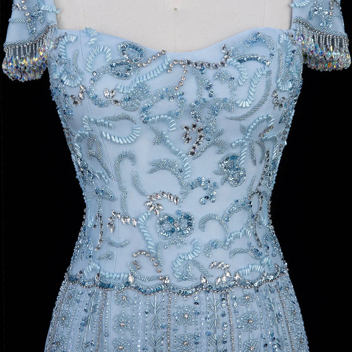 Luxury Beaded Puff Sleeve Sheath Prom Evening Dress SS389