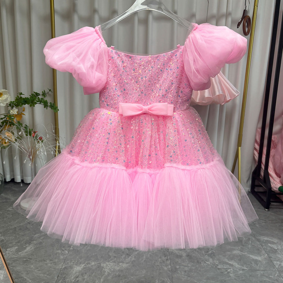 Elegant Sequins Christmas Puffy Sleeve Girl Holiday Party Dress J272