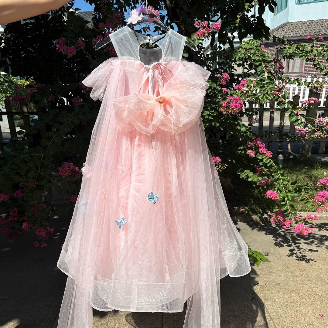 Green Flower Girl Dress with Floral Appliqués Floor Length D103