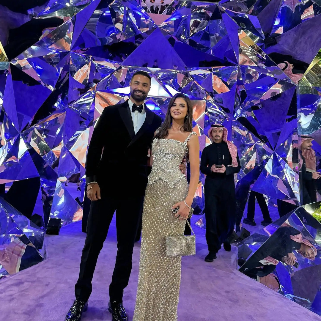 Luxury Silver Grey Evening Dress with Crystal Beading SS631