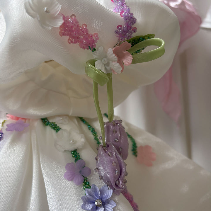 Handmade 3D Floral White Princess Dreamy Birthday Dress J832