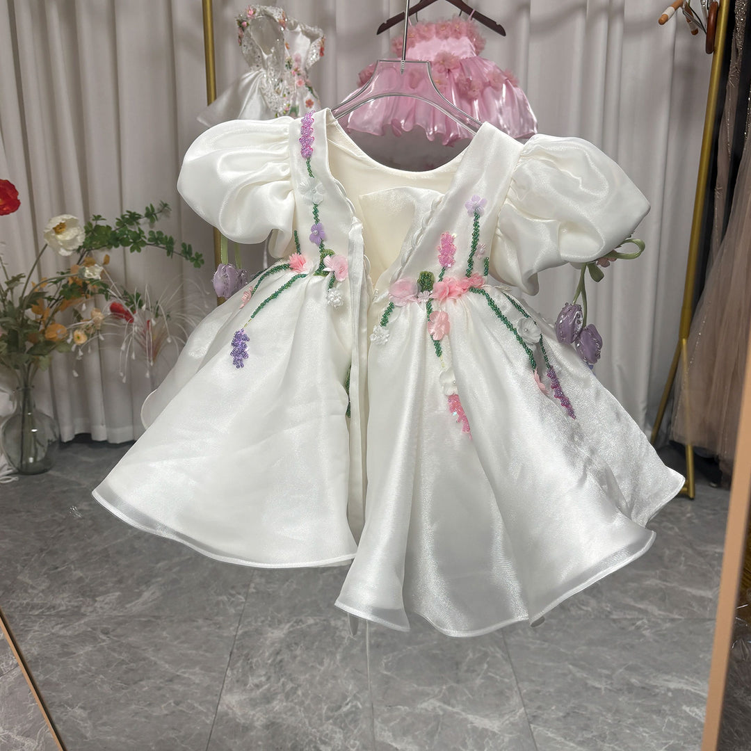 Handmade 3D Floral White Princess Dreamy Birthday Dress J832