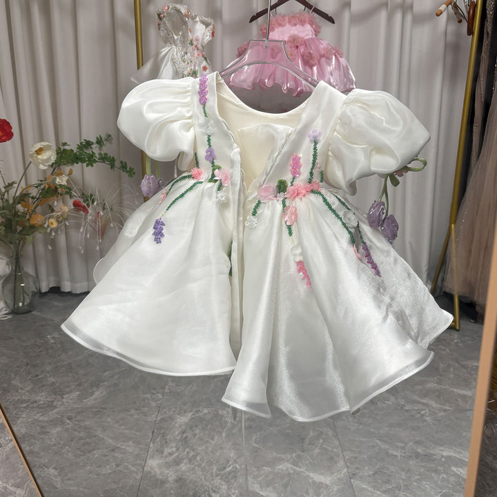 Handmade 3D Floral White Princess Dreamy Birthday Dress J832