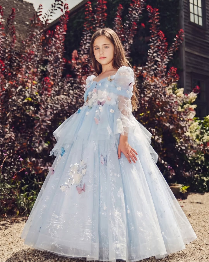 Sparkly Cinderella Inspired Butterfly Ball Gown Girls Tulle Birthday Party Dress D372