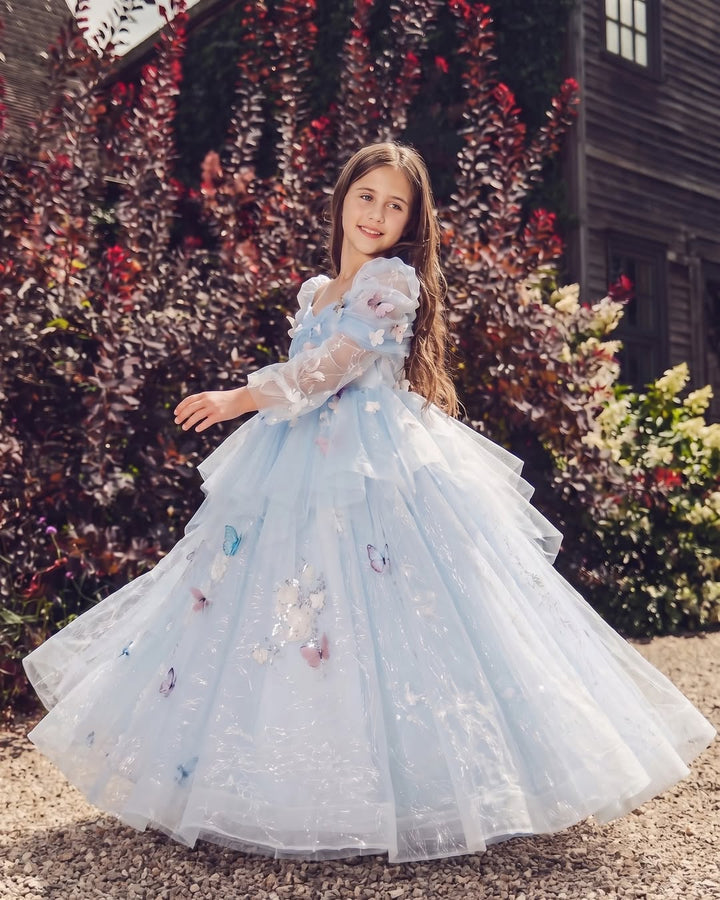 Sparkly Cinderella Inspired Butterfly Ball Gown Girls Tulle Birthday Party Dress D372
