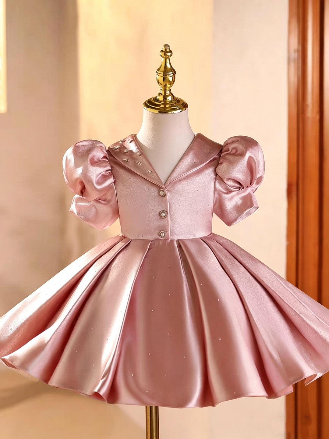 Elegant Pink Satin Flower Girl Dress for Girls Puffy Princess Party Dress J895 Pink / child-2 Elegant Pink Satin Flower Girl Dress for Girls Puffy Princess Party Dress J895 Pink / child-2