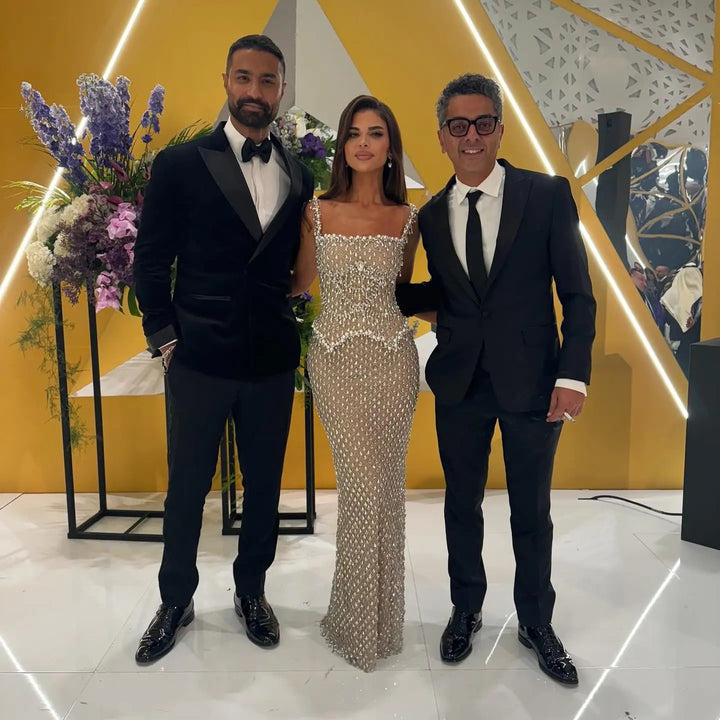 Luxury Silver Grey Evening Dress with Crystal Beading SS631