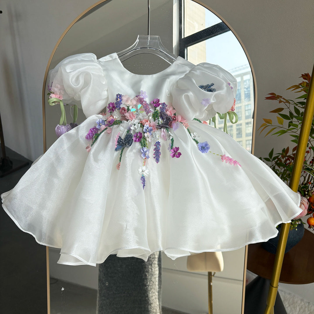 handmade birthday dresses shop near me Handmade 3D Floral White Princess Dreamy Birthday Dress J832 White / child-12